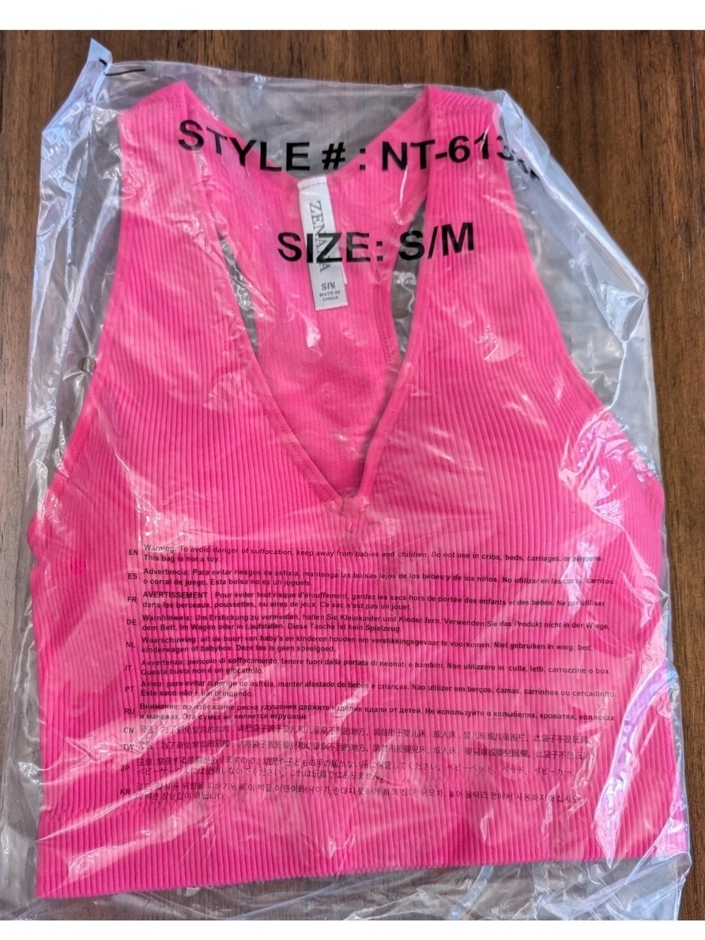 Zenana Hot Pink Ribbed Padded Cropped Racerback Tank Top Brami-Size S/M
